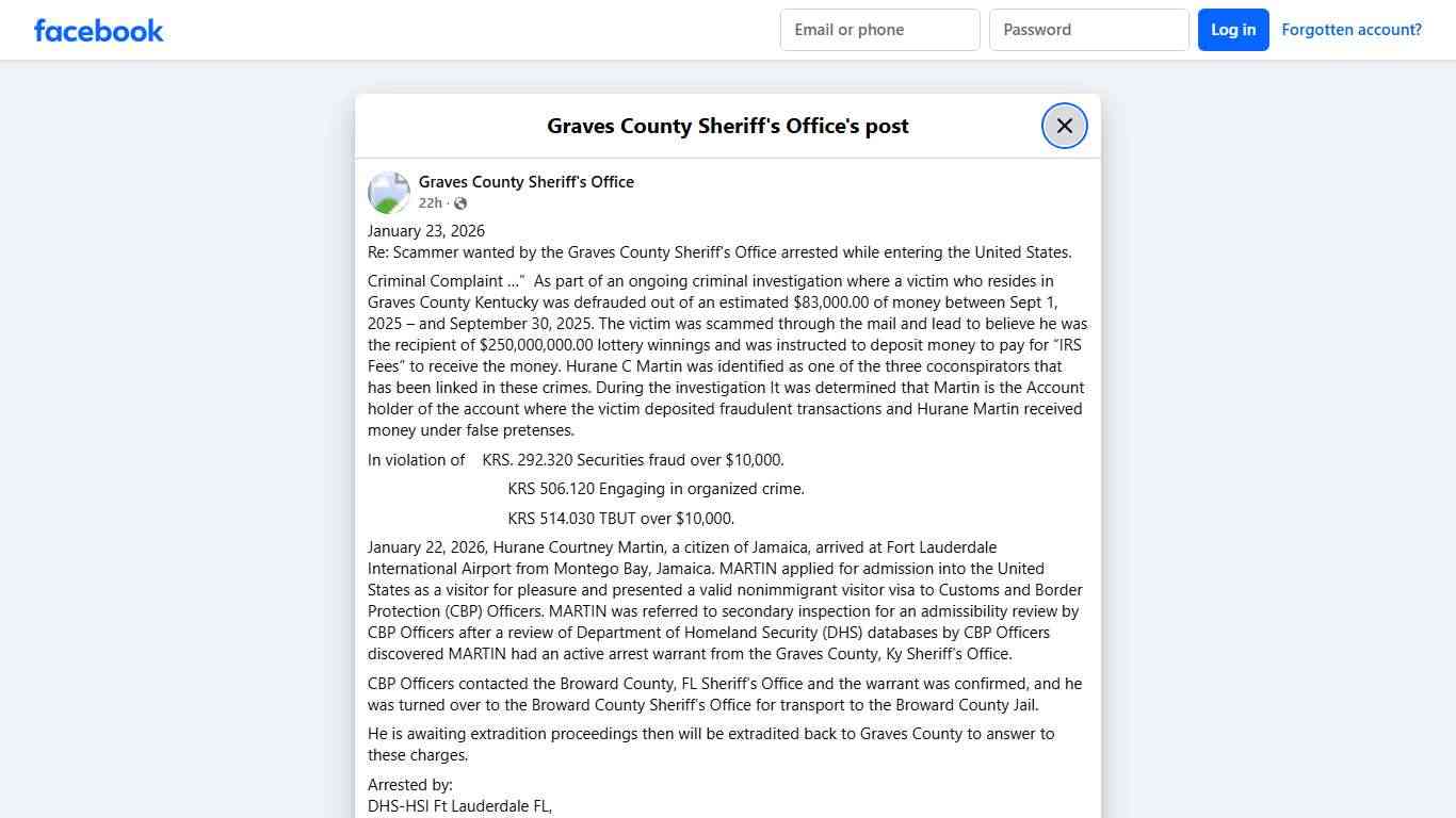 January 23, 2026 Re:... - Graves County Sheriff's Office Facebook