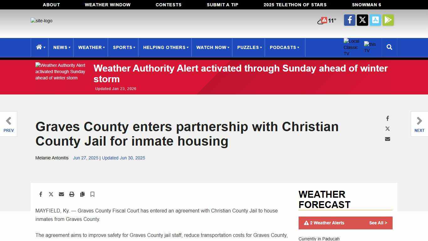 Graves County enters partnership with Christian County Jail for inmate housing <span class="tnt-section-tag no-link">News</span> WPSD Local 6