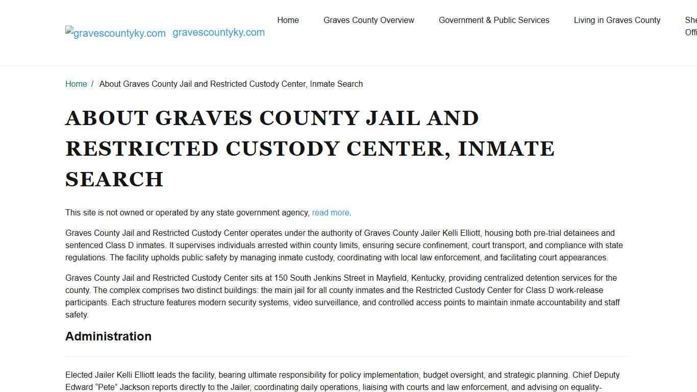 About Graves County Jail and Restricted Custody Center, KY, Offender Lookup